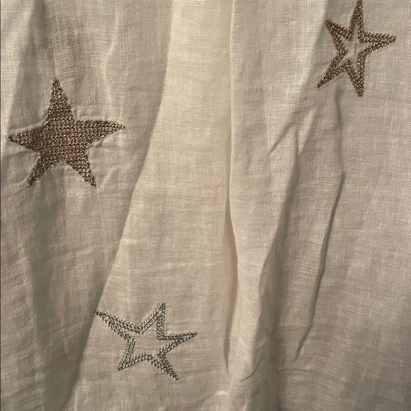Rails Small Charli White Rose Gold Star Embroidered Shirt Linen Blend Button Up - Picture 9 of 9